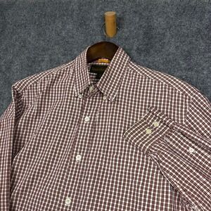 Timberland Button Down Shirt Mens M Burgundy Check Long Sleeve Cotton Casual